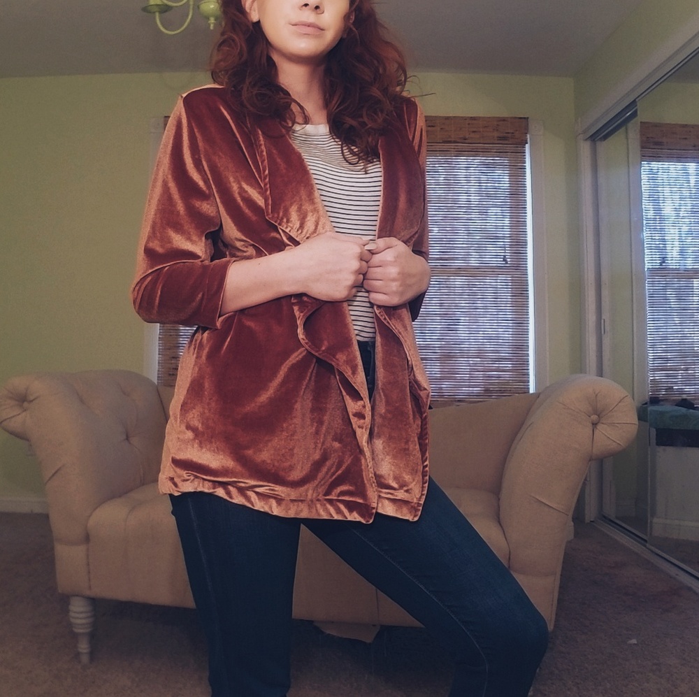Peach Velvet Cardigan